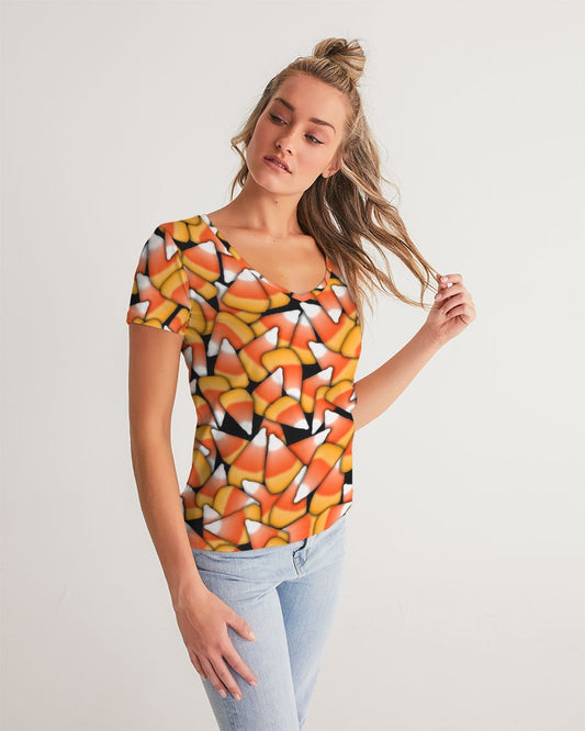 Candy Corn Pattern Women's V-Neck Tee