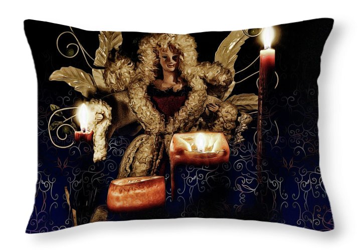 Christmas Angel With Candles - Throw Pillow