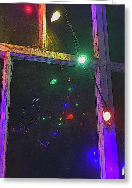Christmas Lights Window Reflection - Greeting Card
