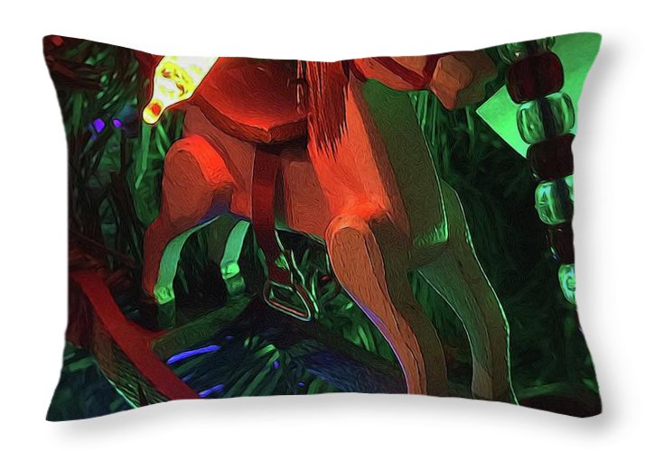 Christmas Rocking Horse - Throw Pillow