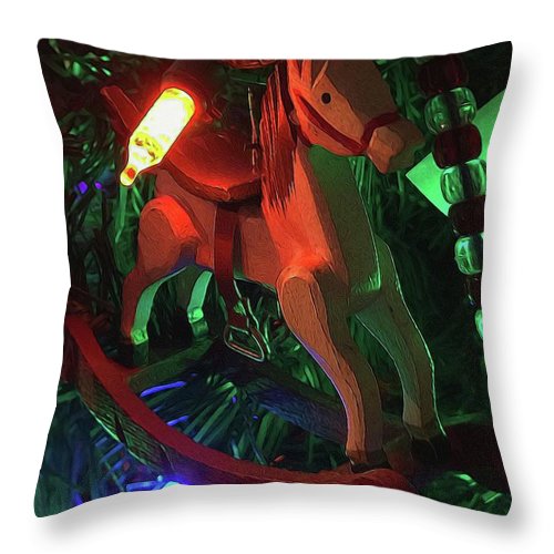 Christmas Rocking Horse - Throw Pillow