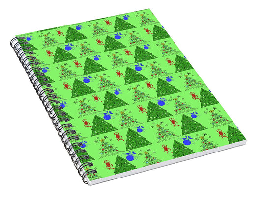 Christmas Trees On Green Pattern - Spiral Notebook