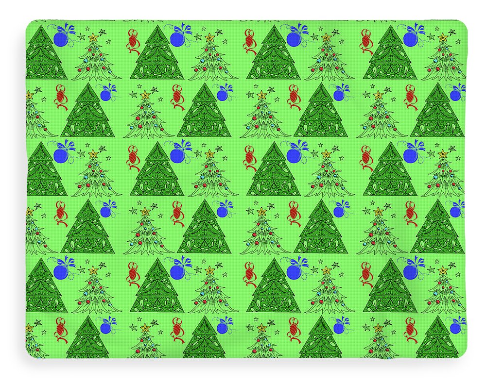 Christmas Trees On Green Pattern - Blanket