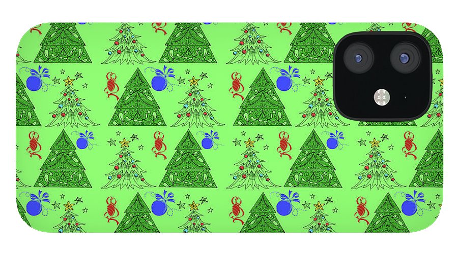Christmas Trees On Green Pattern - Phone Case