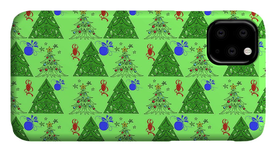Christmas Trees On Green Pattern - Phone Case