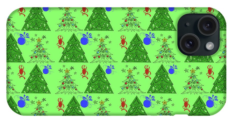 Christmas Trees On Green Pattern - Phone Case