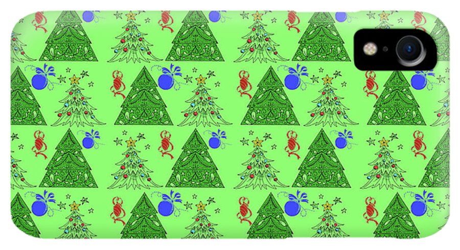Christmas Trees On Green Pattern - Phone Case