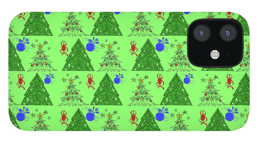Christmas Trees On Green Pattern - Phone Case
