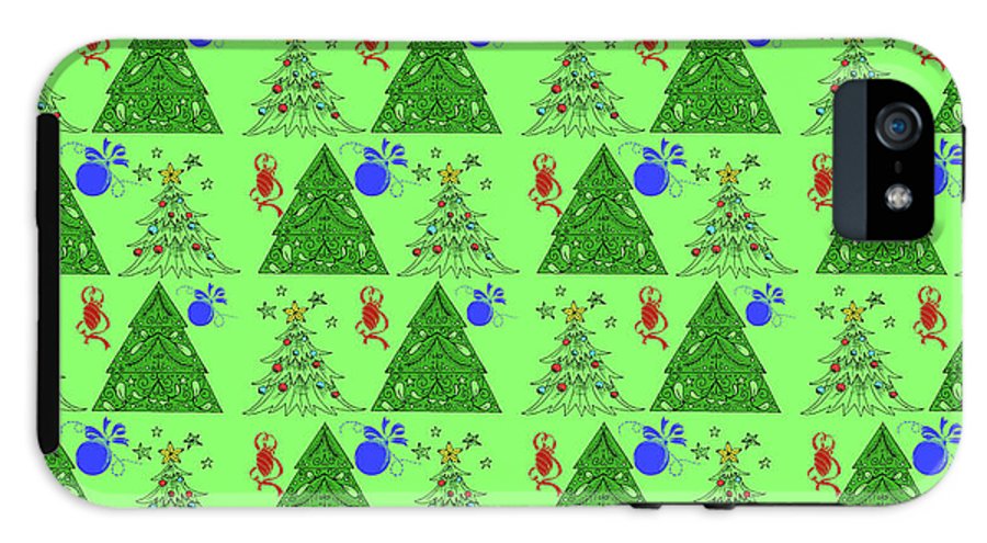 Christmas Trees On Green Pattern - Phone Case