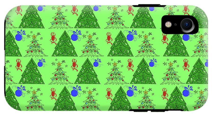 Christmas Trees On Green Pattern - Phone Case