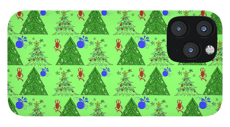 Christmas Trees On Green Pattern - Phone Case