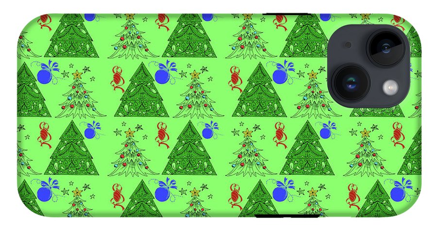 Christmas Trees On Green Pattern - Phone Case
