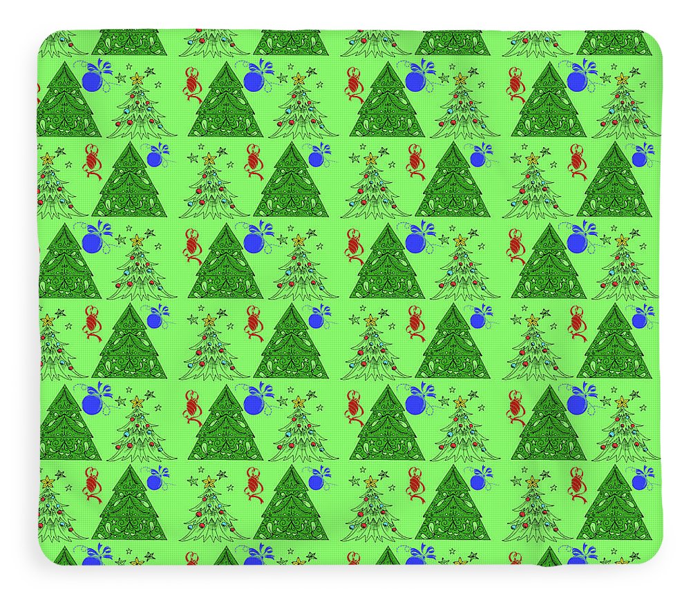 Christmas Trees On Green Pattern - Blanket