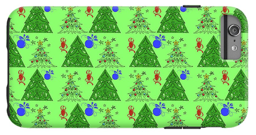 Christmas Trees On Green Pattern - Phone Case