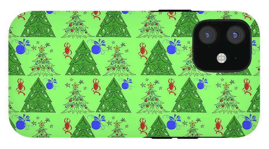 Christmas Trees On Green Pattern - Phone Case