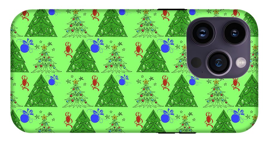 Christmas Trees On Green Pattern - Phone Case