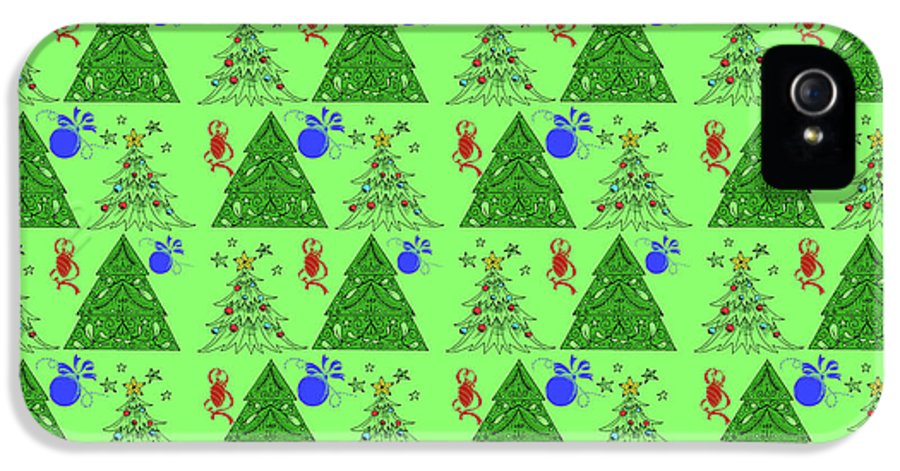 Christmas Trees On Green Pattern - Phone Case