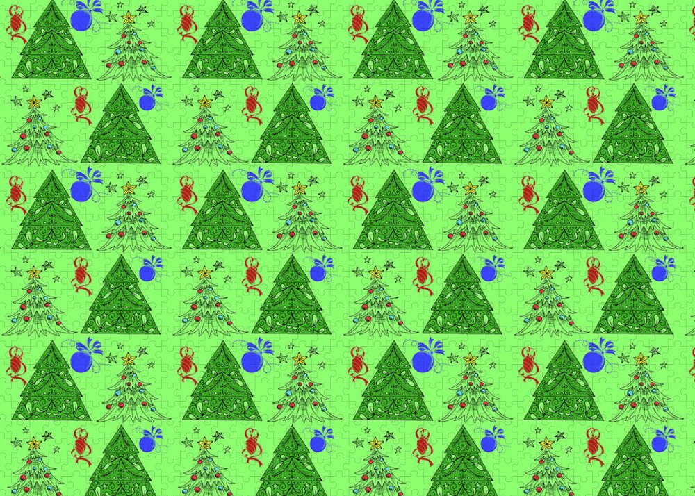 Christmas Trees On Green Pattern - Puzzle