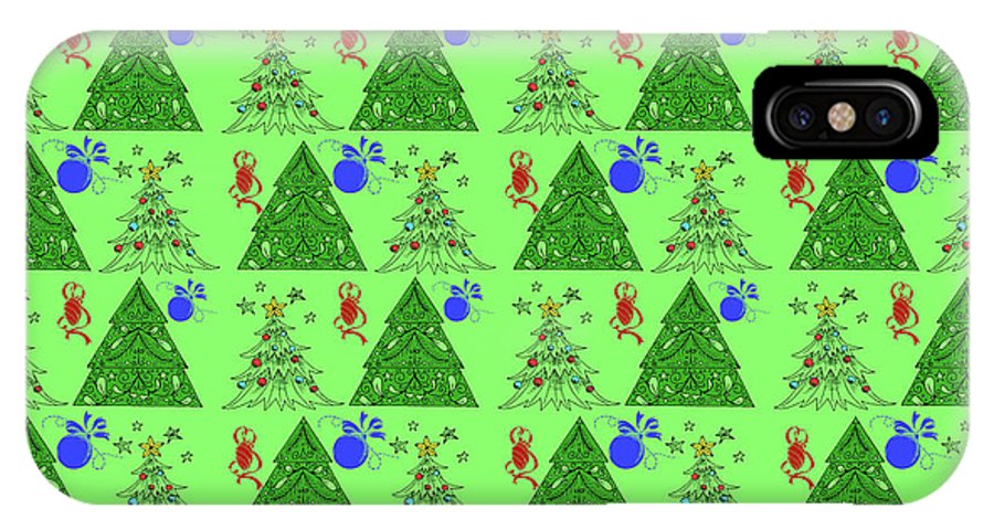 Christmas Trees On Green Pattern - Phone Case