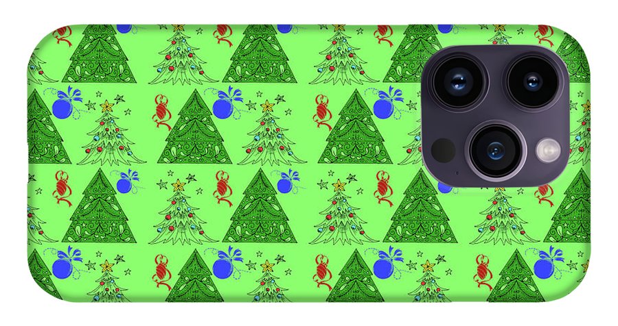 Christmas Trees On Green Pattern - Phone Case