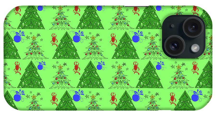 Christmas Trees On Green Pattern - Phone Case