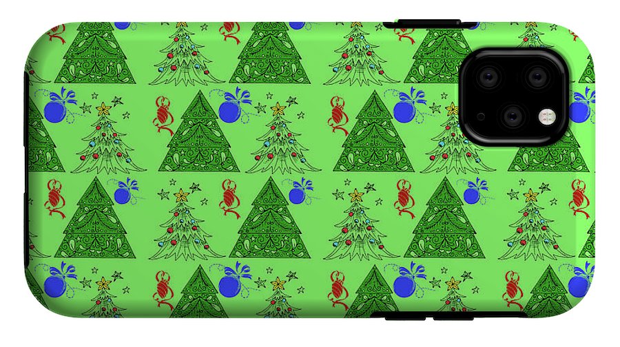 Christmas Trees On Green Pattern - Phone Case