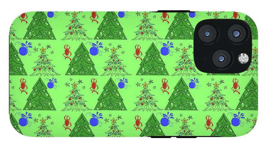 Christmas Trees On Green Pattern - Phone Case