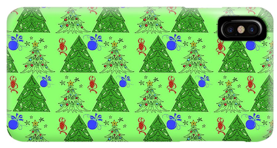Christmas Trees On Green Pattern - Phone Case