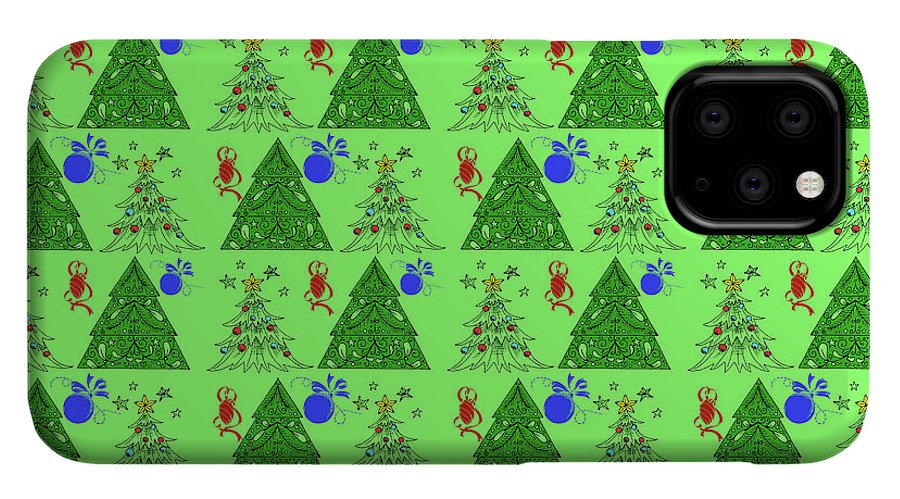 Christmas Trees On Green Pattern - Phone Case