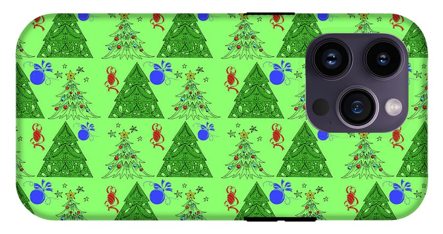 Christmas Trees On Green Pattern - Phone Case
