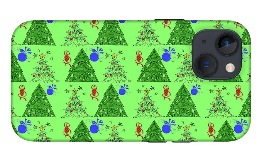 Christmas Trees On Green Pattern - Phone Case