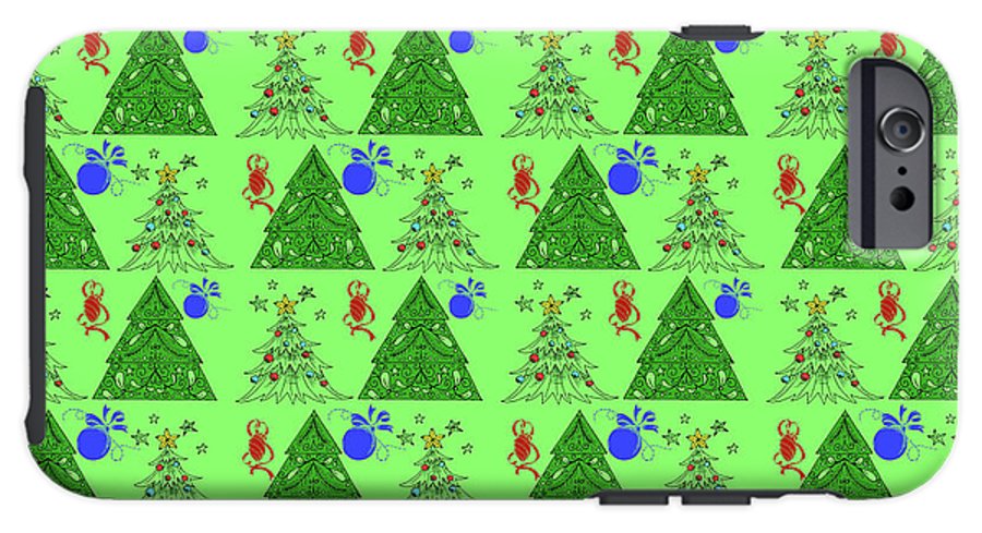 Christmas Trees On Green Pattern - Phone Case