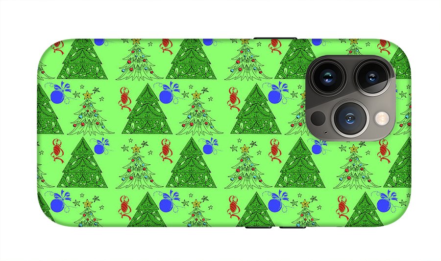 Christmas Trees On Green Pattern - Phone Case