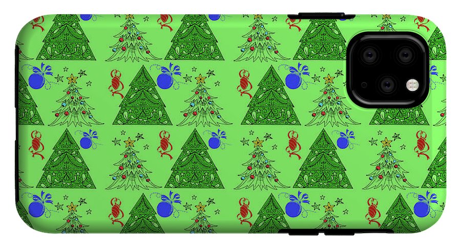 Christmas Trees On Green Pattern - Phone Case