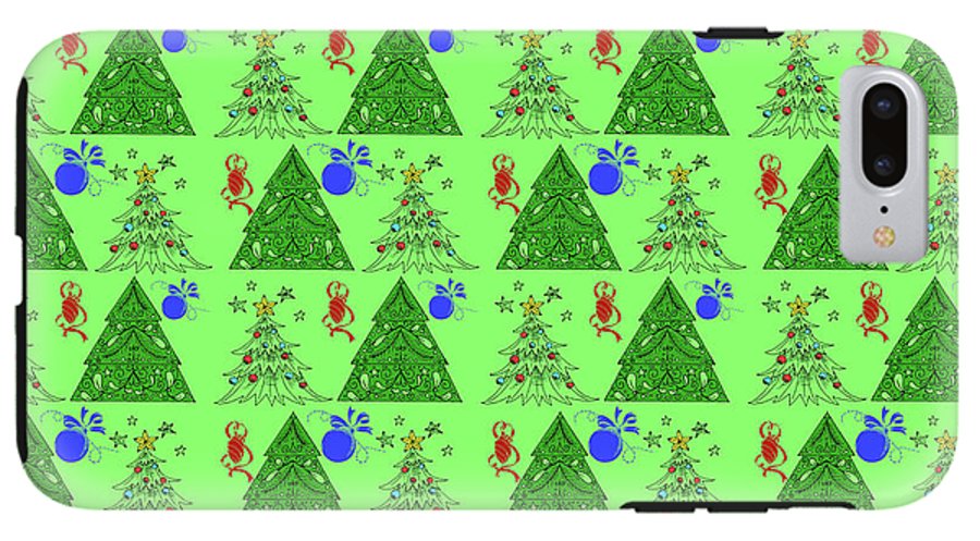 Christmas Trees On Green Pattern - Phone Case