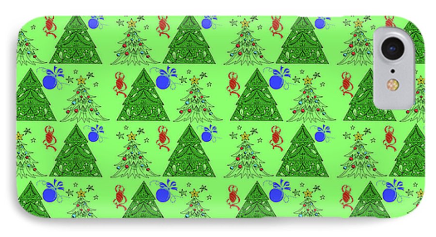 Christmas Trees On Green Pattern - Phone Case