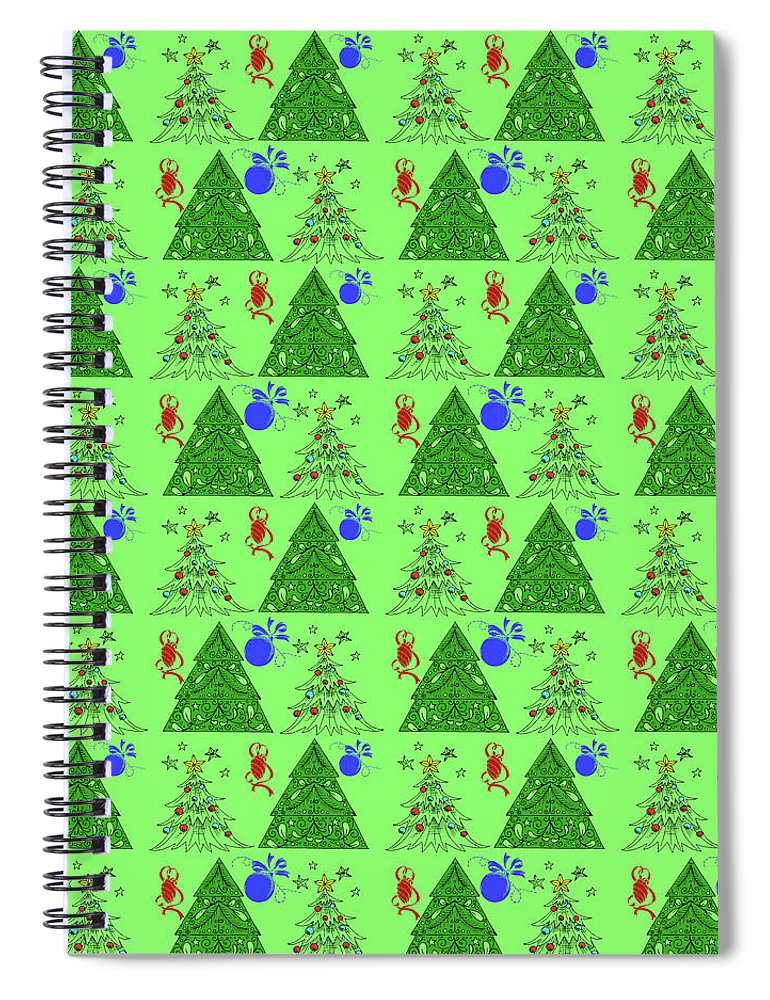 Christmas Trees On Green Pattern - Spiral Notebook
