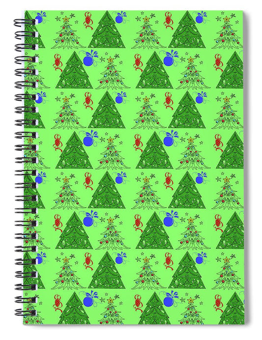 Christmas Trees On Green Pattern - Spiral Notebook