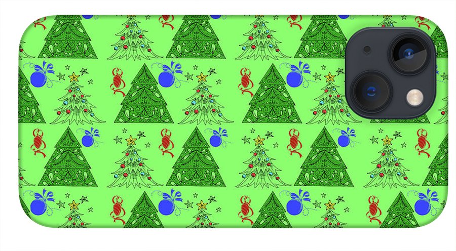 Christmas Trees On Green Pattern - Phone Case