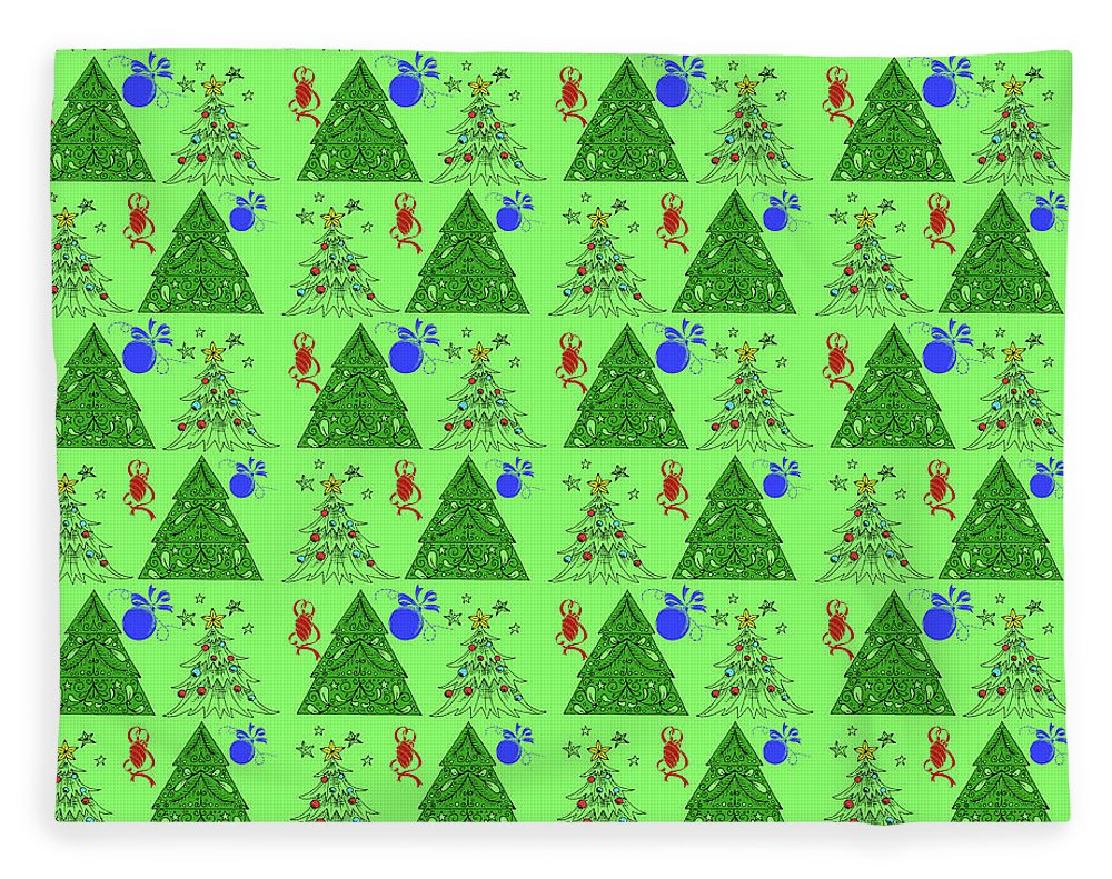 Christmas Trees On Green Pattern - Blanket