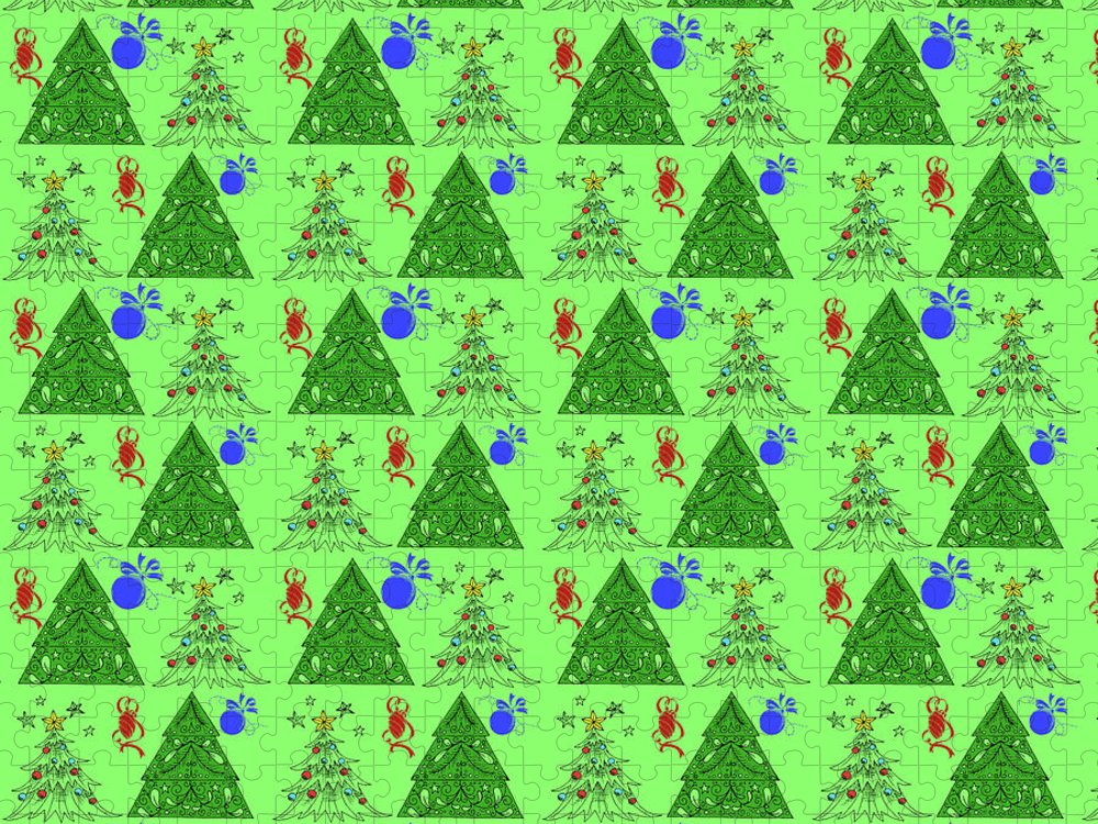 Christmas Trees On Green Pattern - Puzzle