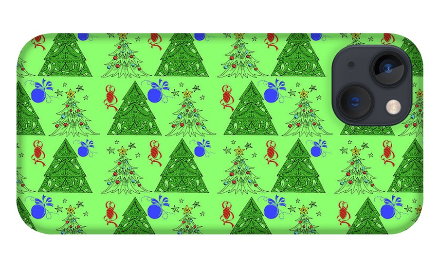 Christmas Trees On Green Pattern - Phone Case