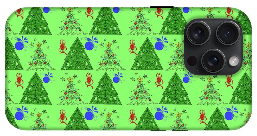 Christmas Trees On Green Pattern - Phone Case