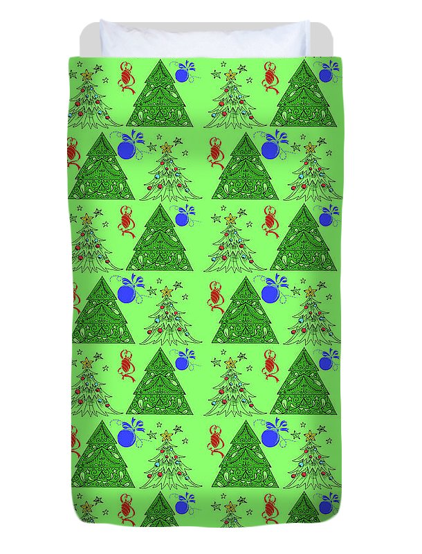Christmas Trees On Green Pattern - Duvet Cover
