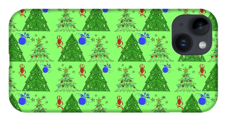 Christmas Trees On Green Pattern - Phone Case