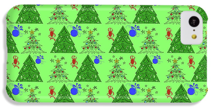 Christmas Trees On Green Pattern - Phone Case