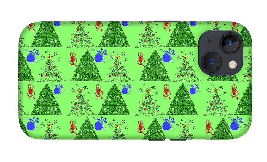 Christmas Trees On Green Pattern - Phone Case