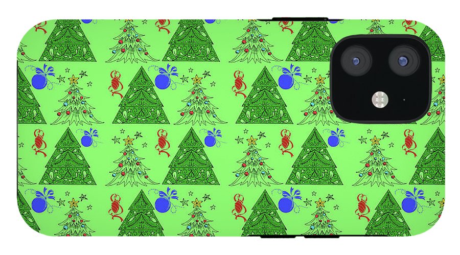 Christmas Trees On Green Pattern - Phone Case
