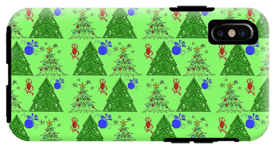 Christmas Trees On Green Pattern - Phone Case