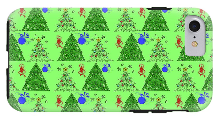Christmas Trees On Green Pattern - Phone Case